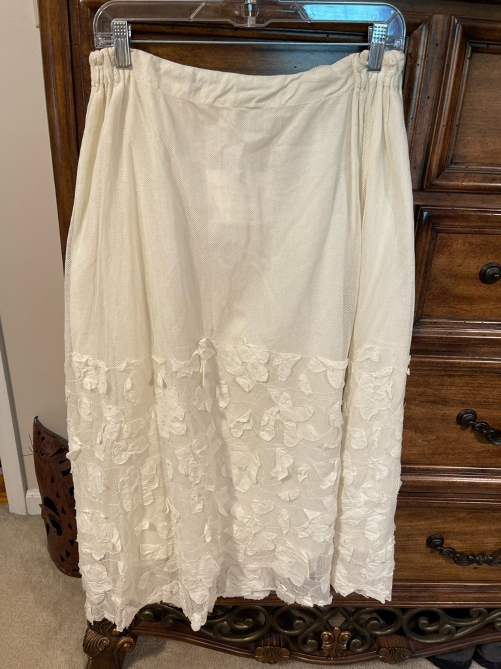 Cream Floral Appliqué Midi Skirt